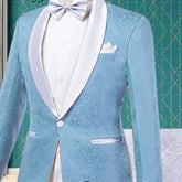 Jacquard Men Suit Burgundy Jacket White Pants New Shawl Lapel One Vent Costume Wedding Groom Party Tuxedos